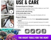 Load image into Gallery viewer, 6.1" (154 mm) Dive & Spearfishing Knife – SS420 Serrated Stainless Steel with Black Coating for Easy Cleaning – Lightweight, Rust-Resistant Blade – Includes Adjustable Arm/Leg Holster