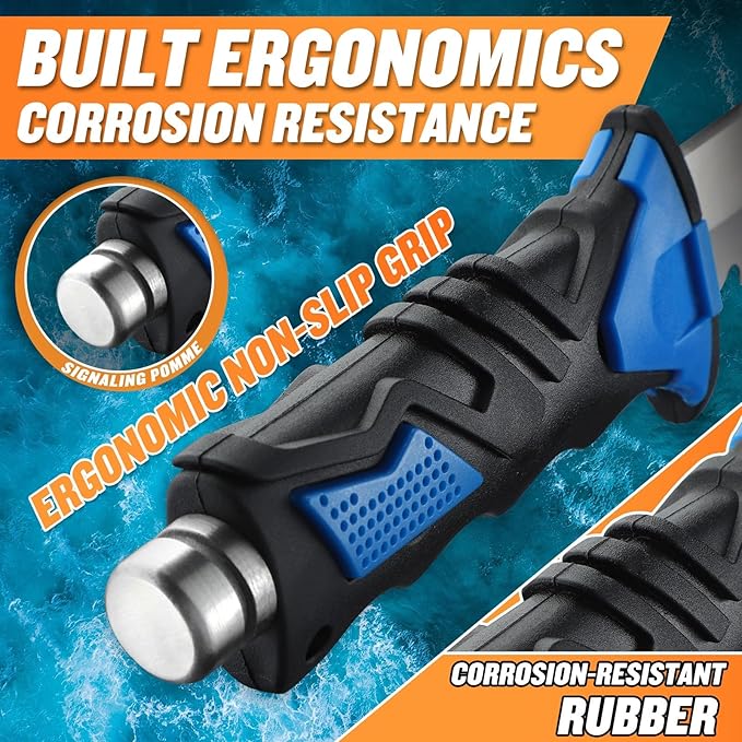 Diving Knife with Leg Straps & Sheath - Stainless Steel Blade Dive Knife Lightweight, Sharp Divers Knife for Diving, Spearfishing, Snorkeling