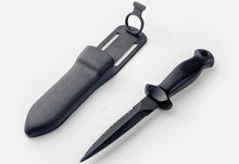 Load image into Gallery viewer, 6.1" (154 mm) Dive & Spearfishing Knife – SS420 Serrated Stainless Steel with Black Coating for Easy Cleaning – Lightweight, Rust-Resistant Blade – Includes Adjustable Arm/Leg Holster