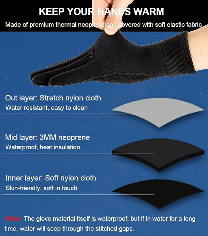 3mm Diving Gloves , Anti Slip Fishing Gloves Surfing Glove with Adjustable Wrist Strap, Water Proof Gloves Pool Glove Swim Gloves Ice Fishing Gloves