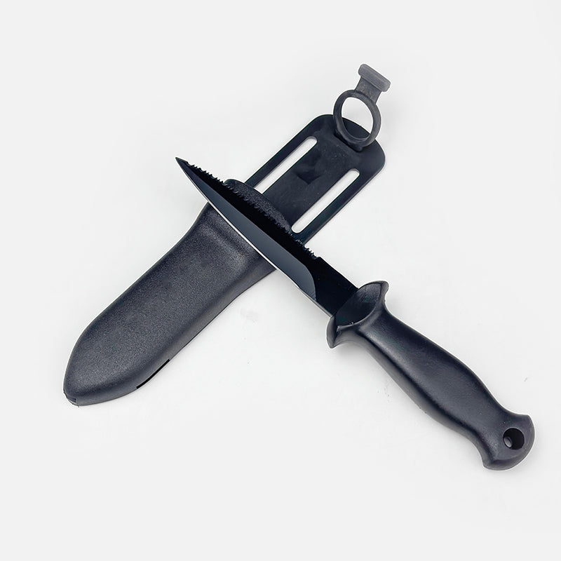 6.1" (154 mm) Dive & Spearfishing Knife – SS420 Serrated Stainless Steel with Black Coating for Easy Cleaning – Lightweight, Rust-Resistant Blade – Includes Adjustable Arm/Leg Holster