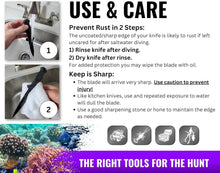 Load image into Gallery viewer, 6.1&quot; (154 mm) Dive &amp; Spearfishing Knife – SS420 Serrated Stainless Steel with Black Coating for Easy Cleaning – Lightweight, Rust-Resistant Blade – Includes Adjustable Arm/Leg Holster