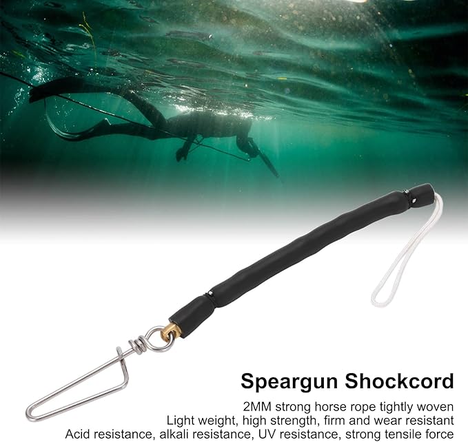 Spearfishing Shock Cord Speargun Shock Cord Spear Fishing Equipment Black Speargun Shooting Line with Stainless Steel Snap Swivel Pigtail for Avoiding Losing Catch