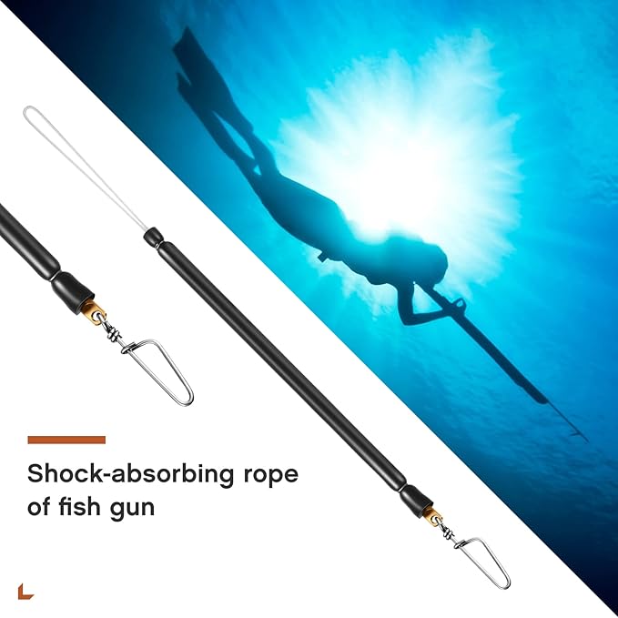 Spearfishing Shock Cord Speargun Shock Cord Spear Fishing Equipment Black Speargun Shooting Line with Stainless Steel Snap Swivel Pigtail for Avoiding Losing Catch